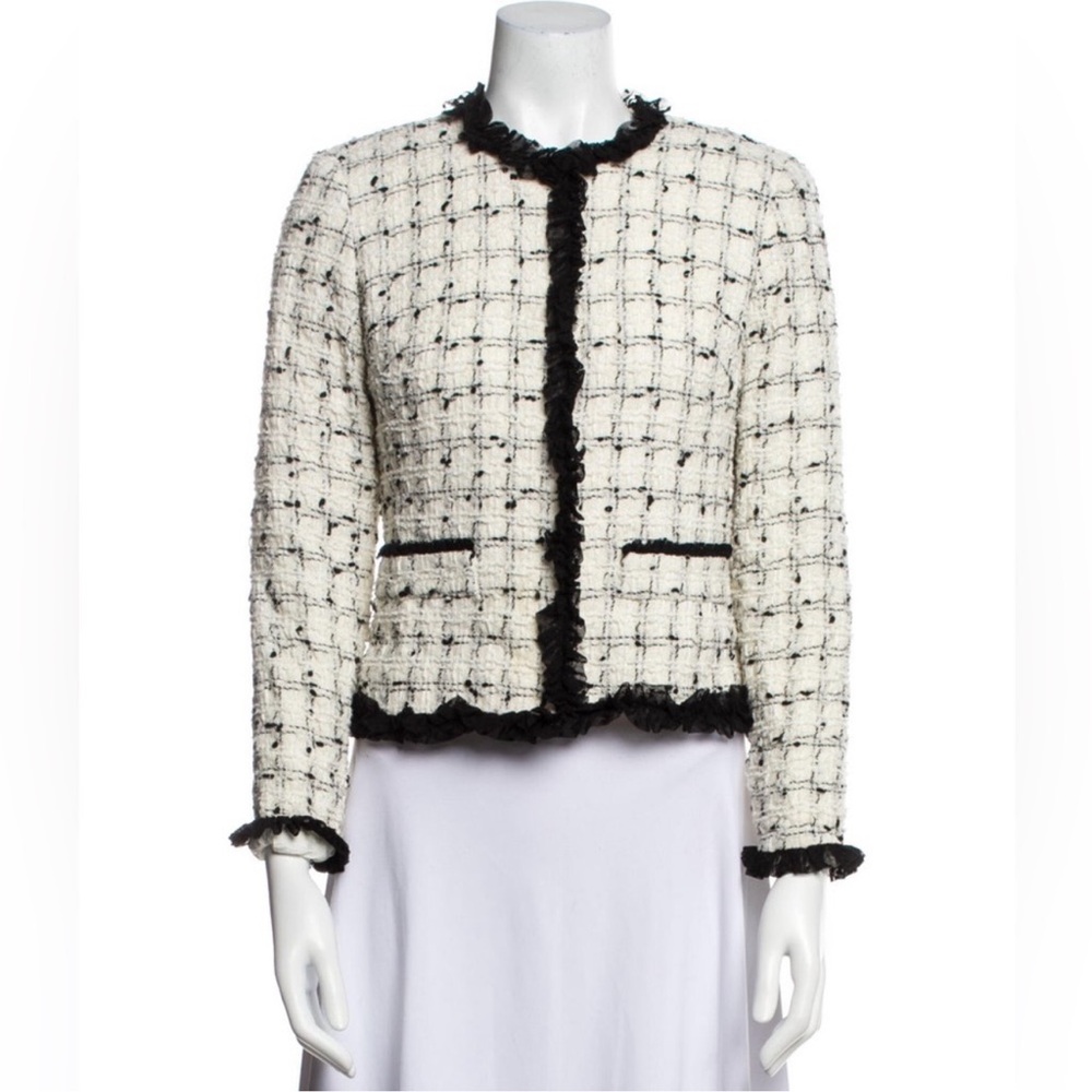 Vintage Neiman Marcus Tweed collarless Lady Evening Jacket 4 black white sparkle